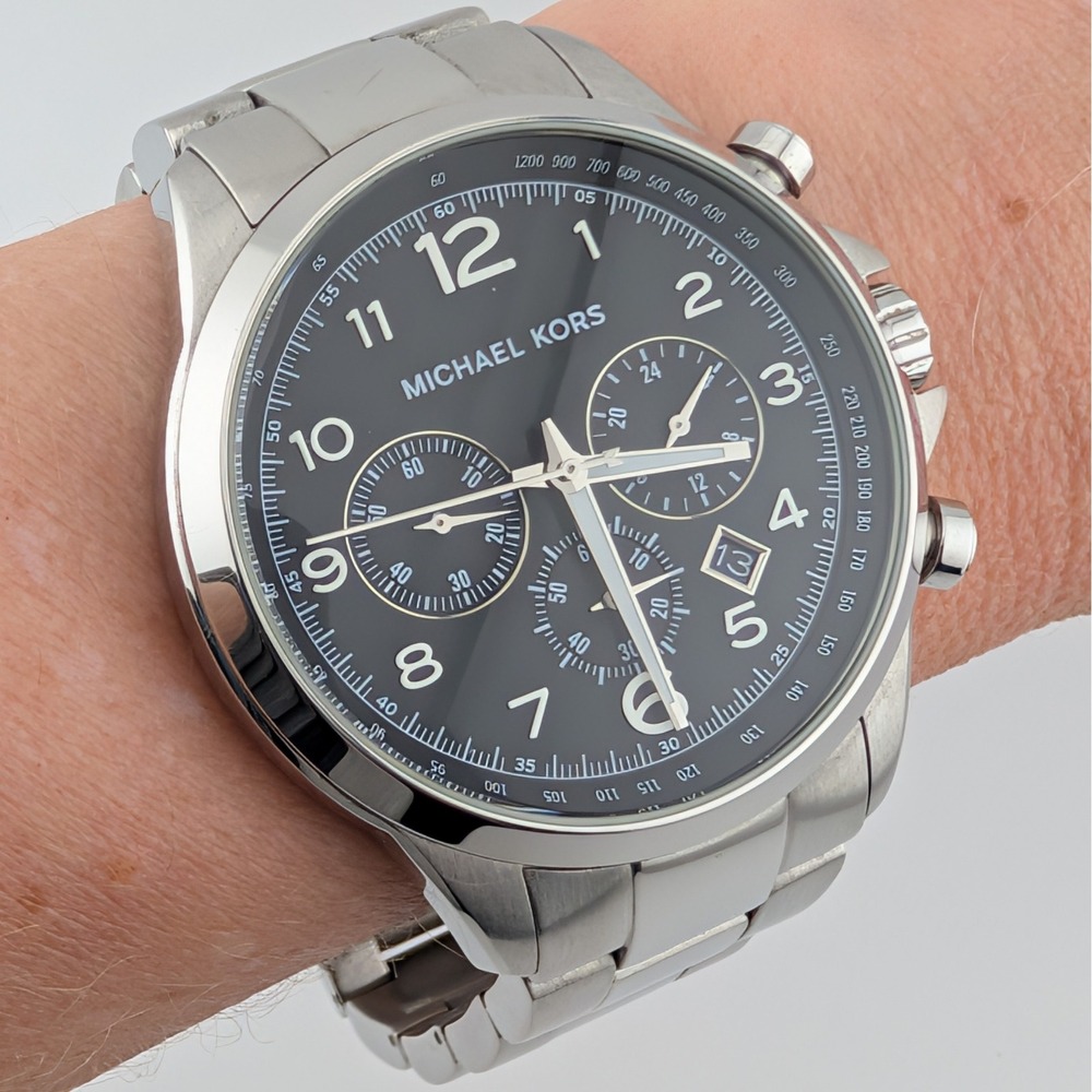 Michael Kors MK8113 Chronograph Watch Black Dial Stainless Steel 45mm 10ATM Date - Picture 3 of 12